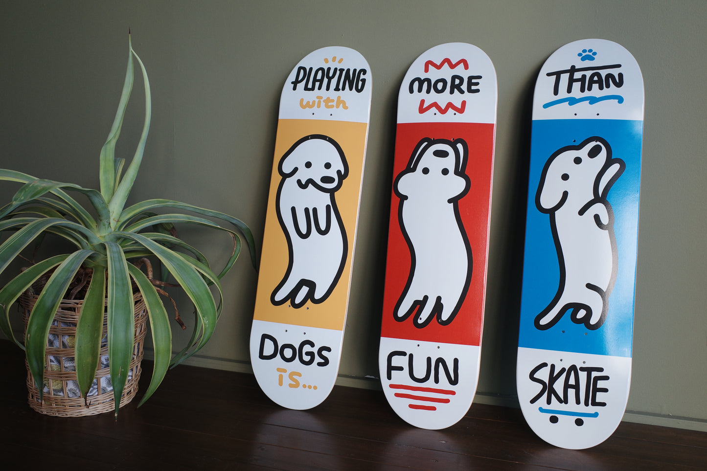 MATSUI "Tout ce dont vous avez besoin, c'est d'un chien" - lot de 3 skateboards