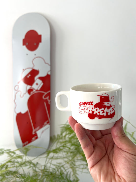 .ÉMU skateboard + Coffee Supreme mug