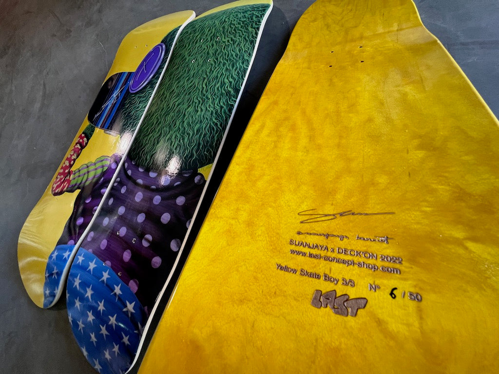 SUANJAYA KENCUT "Skate boy jaune" - Set Deck'On - 3 skateboards